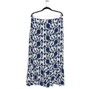 MUDO Collection Blue & White Floral Midi Skirt Size XL